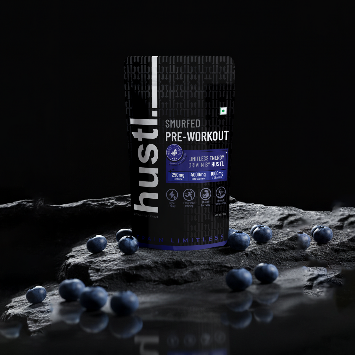 HUSTL Smurfed Pre-Workout | Blueberry | 300 g | 30 Servings