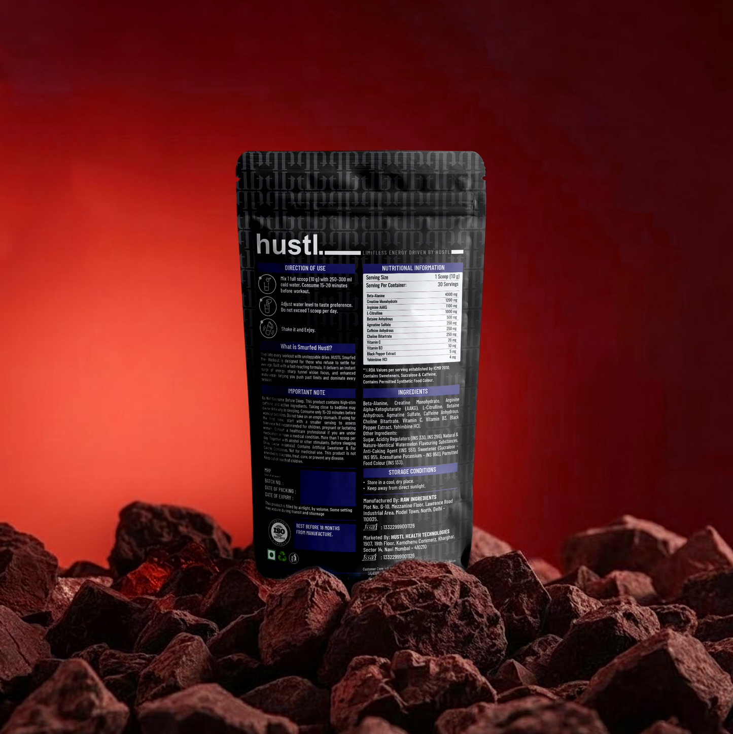 HUSTL Smurfed Pre-Workout | Watermelon | 300 g | 30 Servings
