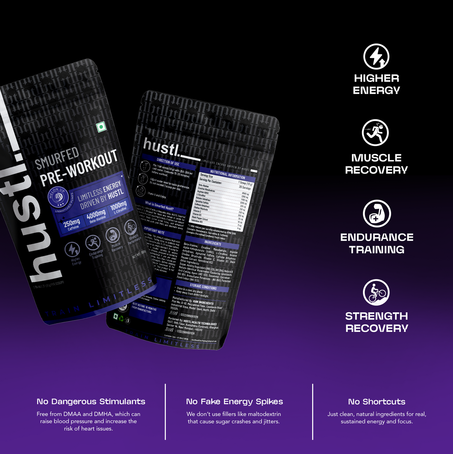 HUSTL Smurfed Pre-Workout | Blueberry | 300 g | 30 Servings